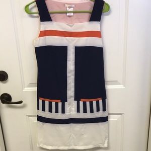 Esley Color Block Dress, Coral and Navy S